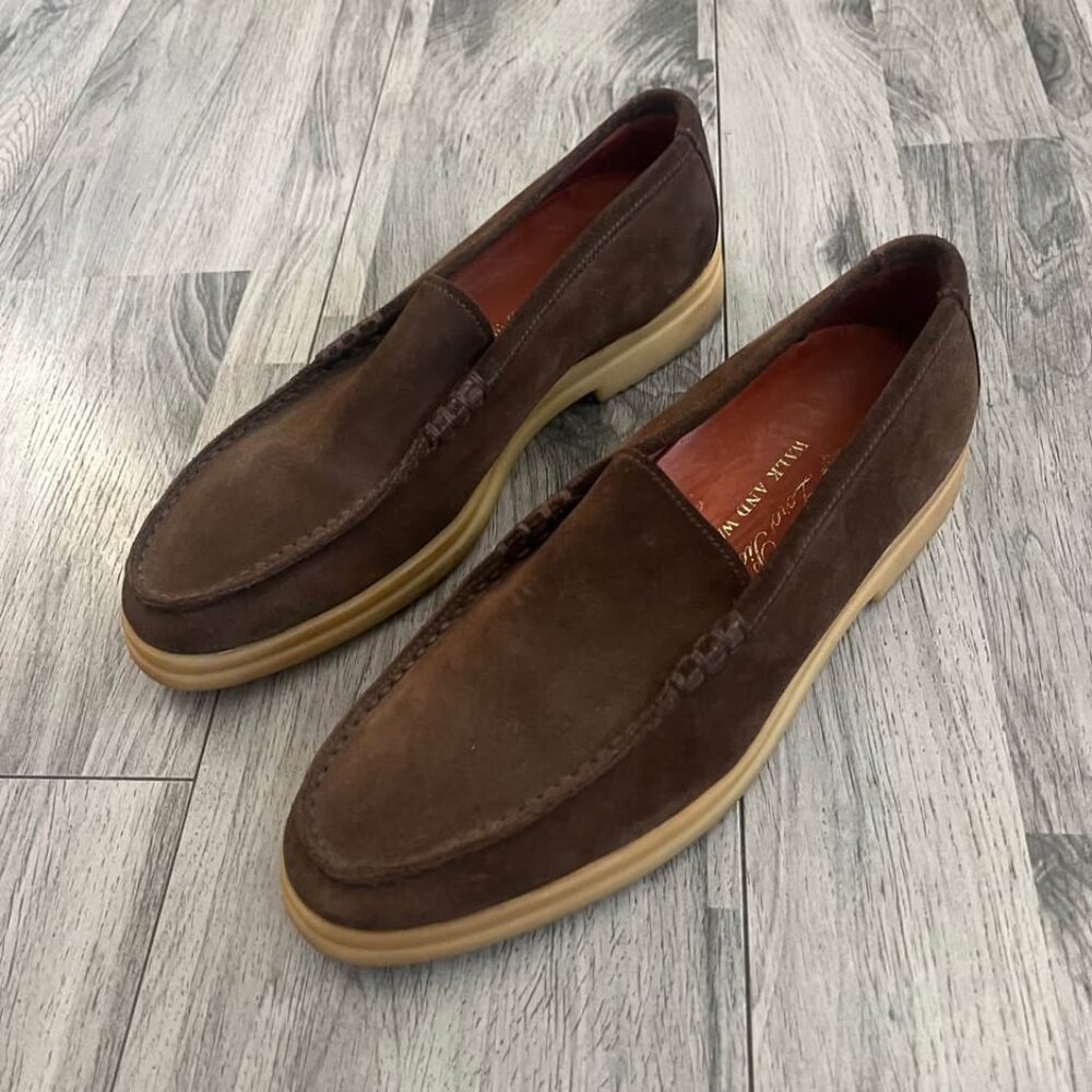 Loro Piana Brown Suede Slip-On Loafers with Tan Soles